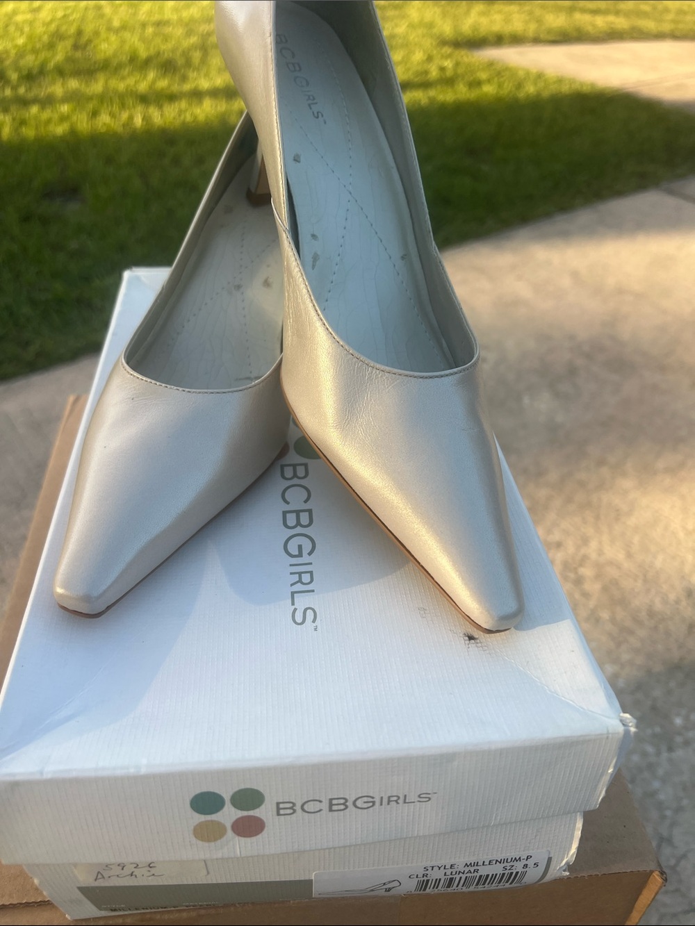 BCBGirls Cream Pointed Toe Low Heel Pumps